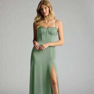Azazie Natalie Matcha Green Stretch Satin Dress